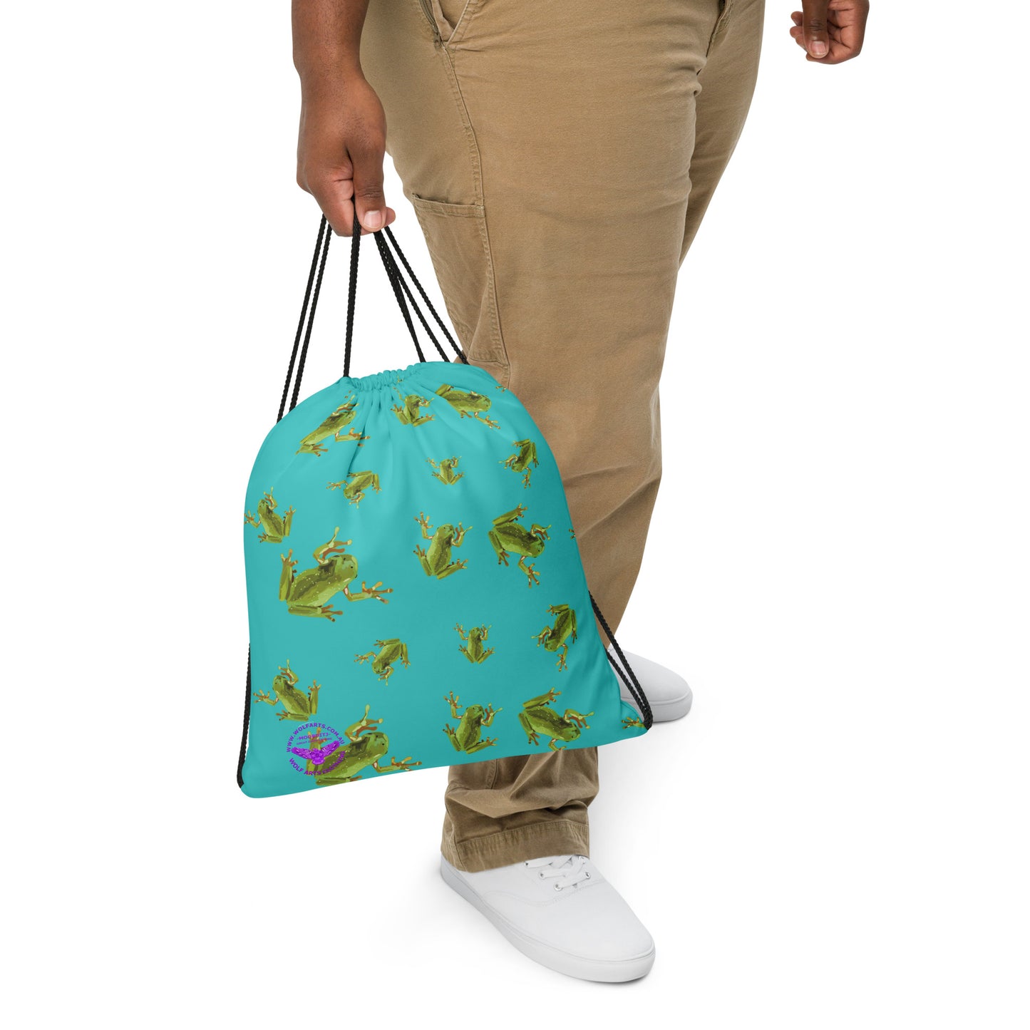 Green Tree Frog Drawstring bag