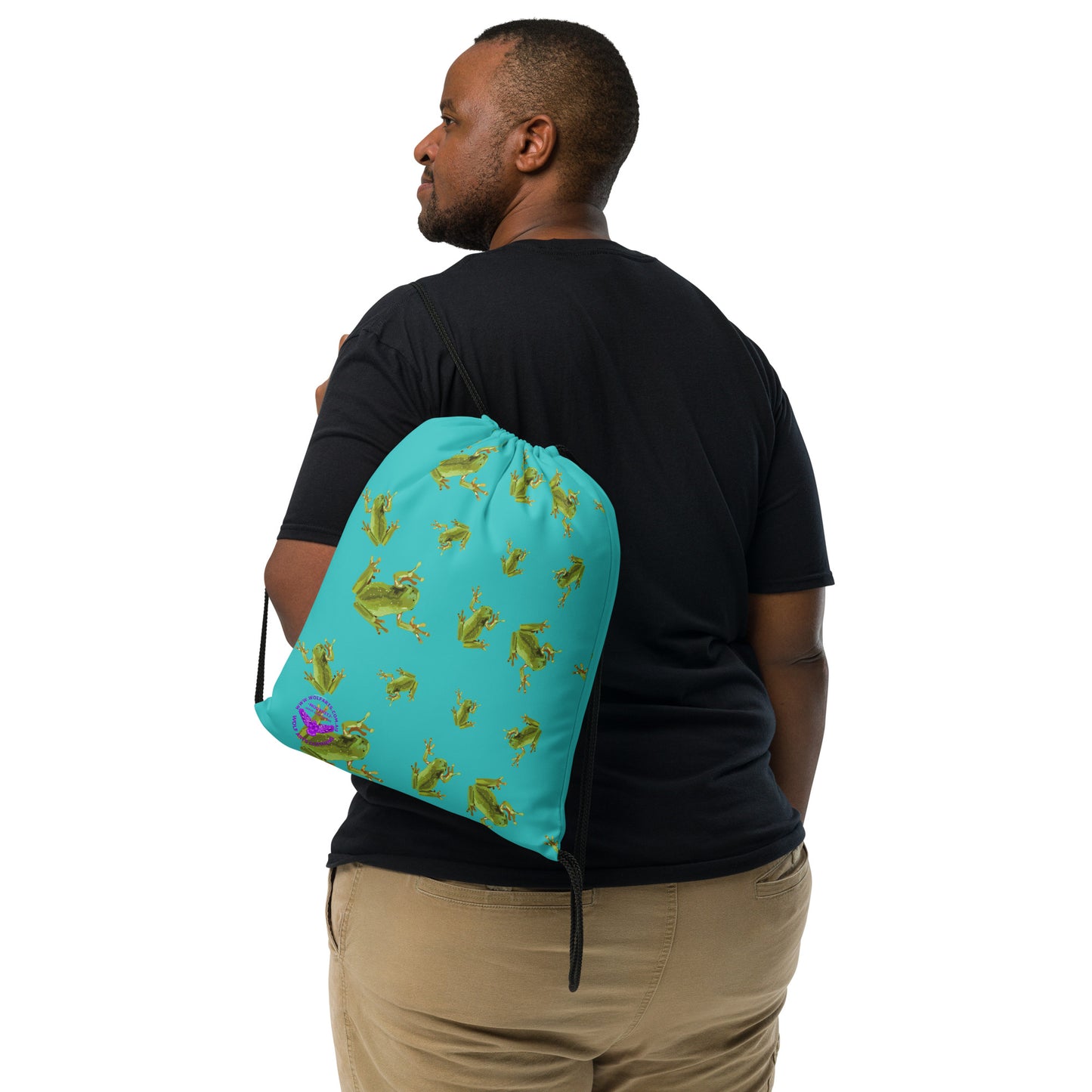 Green Tree Frog Drawstring bag