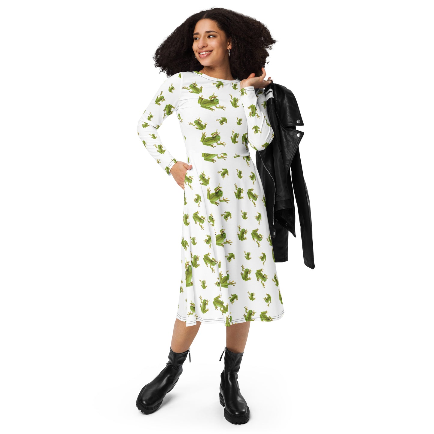 Green Tree Frog Longsleeve Midi Dress