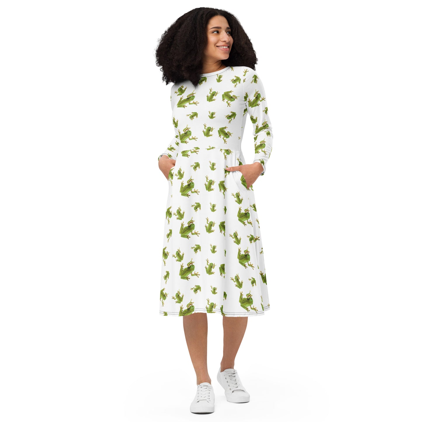 Green Tree Frog Longsleeve Midi Dress