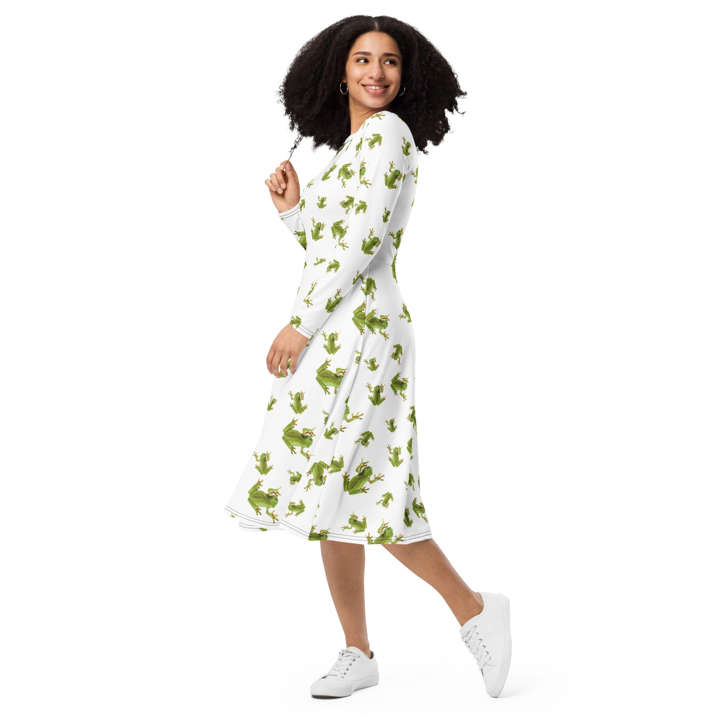 Green Tree Frog Longsleeve Midi Dress