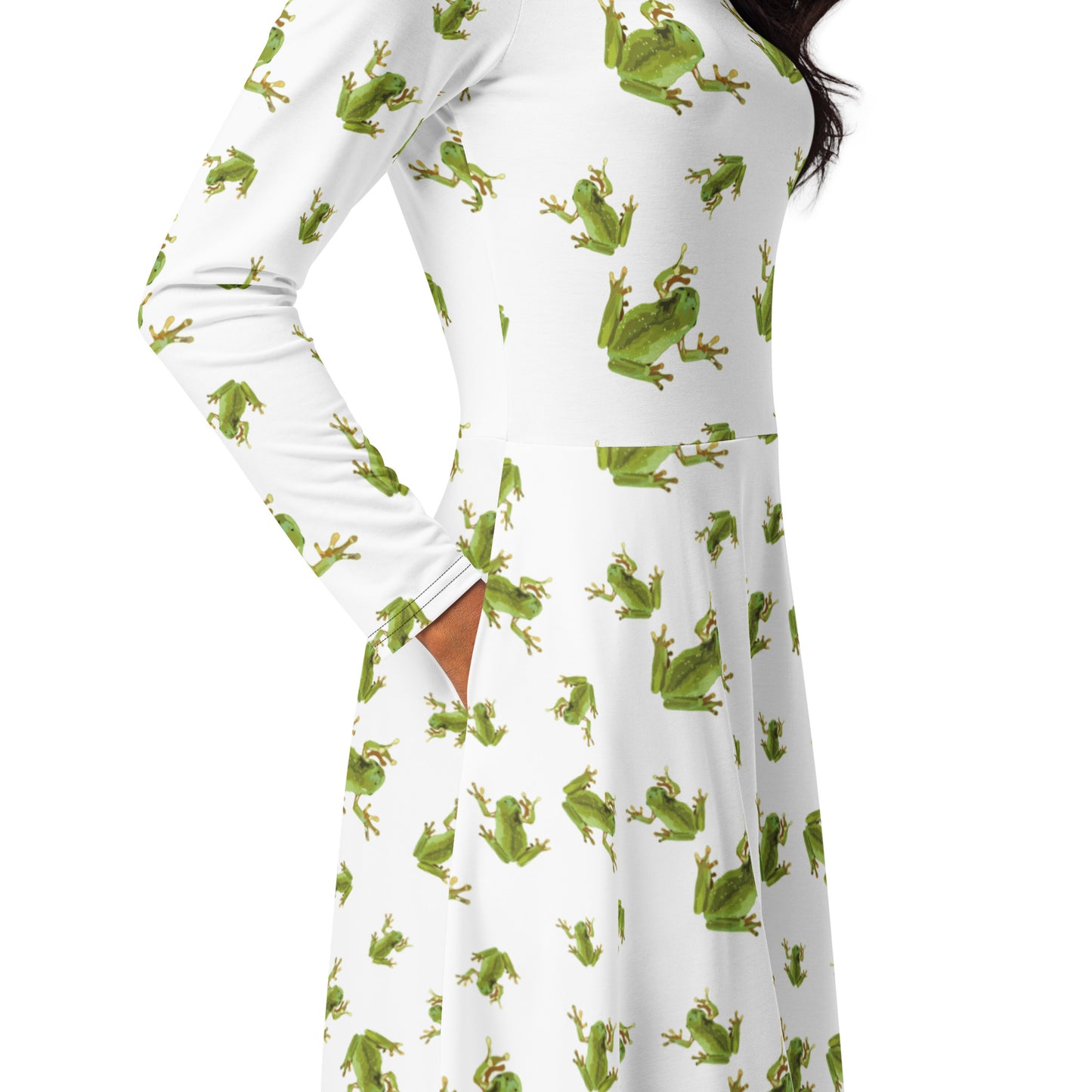 Green Tree Frog Longsleeve Midi Dress