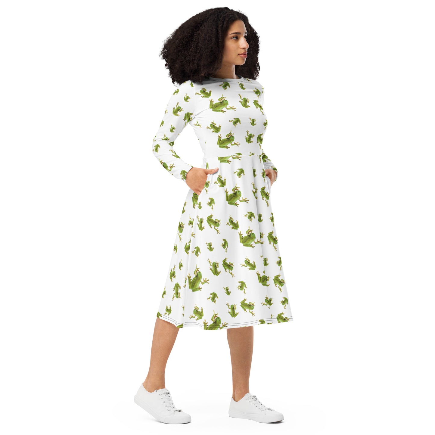 Green Tree Frog Longsleeve Midi Dress